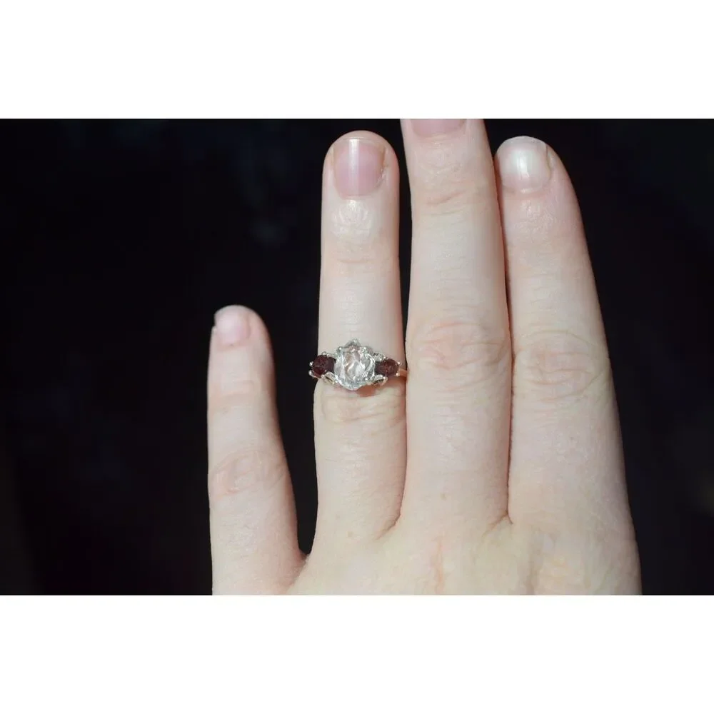Garnet and Lake county diamond ring, anniversary ring, raw stone rings